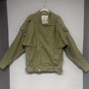American Male Vintage 80s Military Bomber Jacket Olive Green Asymmetrical Zip L